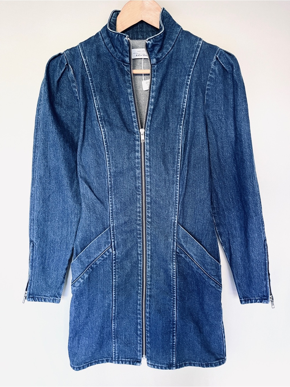 & Other Stories Paris Atelier Denim Zip Front Mini Dress Dark Wash Cotton